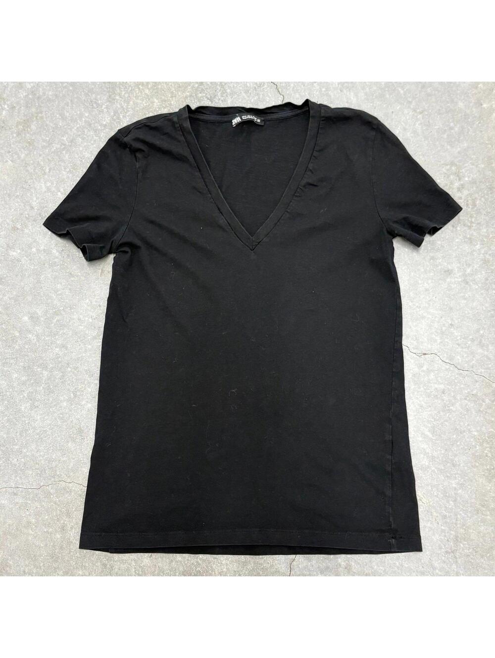 ZARA Woman Plain Black V Neck T Shirt